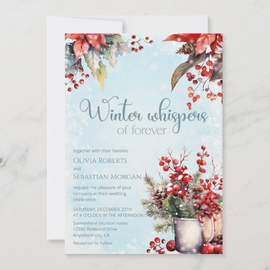 Gezellige Winter Rowan bessen boeket bruiloft Kaart (Voorkant)