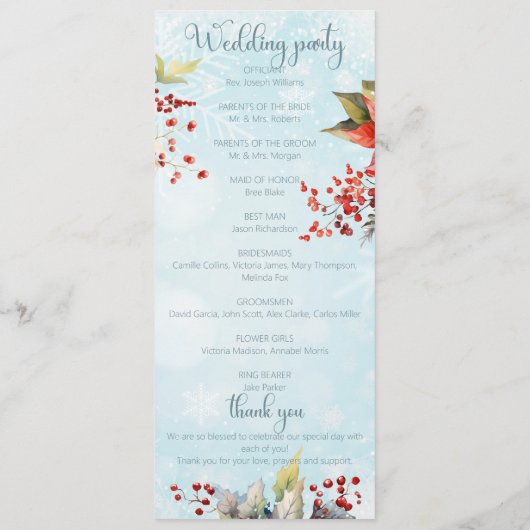 Gezellige Winter Rowan bessen boeket bruiloft Programmakaart (Achterkant)
