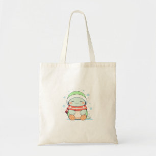 Gezellige Winter Schildpad met Sjaal Kawaii Ontwer Tote Bag