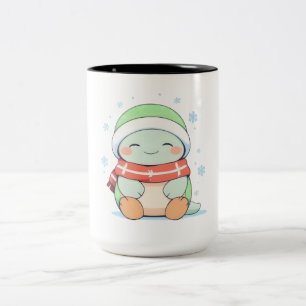 Gezellige Winter Schildpad met Sjaal Kawaii Ontwer Tweekleurige Koffiemok