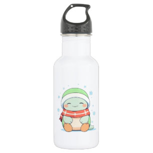Gezellige Winter Schildpad met Sjaal Kawaii Ontwer Waterfles