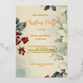 Gezellige winter sneeuw groen kerstfeest folie uitnodiging