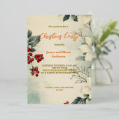 Gezellige winter sneeuw groen kerstfeest folie uitnodiging (Staand Voorkant)