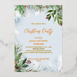 Gezellige winter sneeuw groen kerstfeest folie uitnodiging