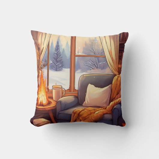 Gezellige Winter Stoel door open haard, warme Wint Kussen (Voorkant)
