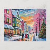 Gezellige Winter Street Scene Moderne Kunst Briefkaart (Voorkant)