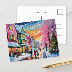 Gezellige Winter Street Scene Moderne Kunst Briefkaart