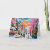 Gezellige Winter Street Scene Moderne Kunst Kaart (Voorkant)