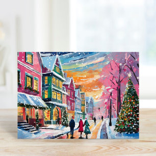 Gezellige Winter Street Scene Moderne Kunst Kaart