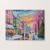 Gezellige Winter Street Scene Moderne Kunst Legpuzzel (Horizontaal)