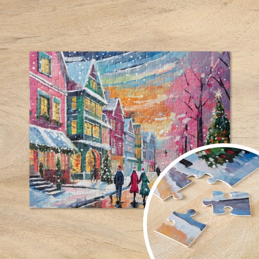 Gezellige Winter Street Scene Moderne Kunst Legpuzzel