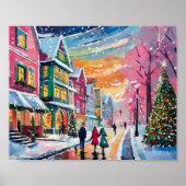 Gezellige Winter Street Scene Moderne Kunst Poster (Voorkant)