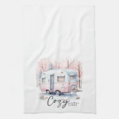 Gezellige Winter Vibes Roze Pastel Camper Kerstmis Theedoek (Verticaal)