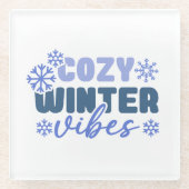 Gezellige Winter Vibes - Snowflake Typografie Glazen Onderzetter (Voorkant)