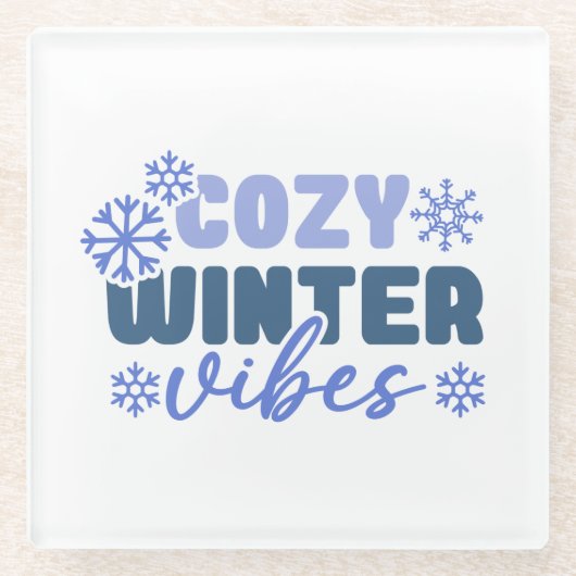 Gezellige Winter Vibes - Snowflake Typografie Glazen Onderzetter (Voorkant)