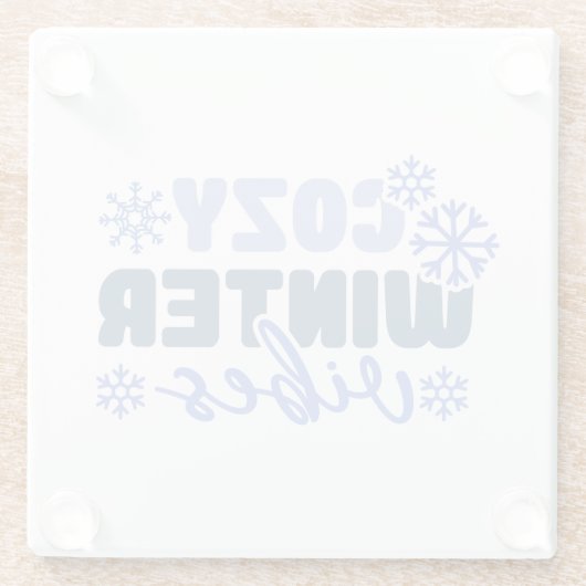 Gezellige Winter Vibes - Snowflake Typografie Glazen Onderzetter (Achterkant)