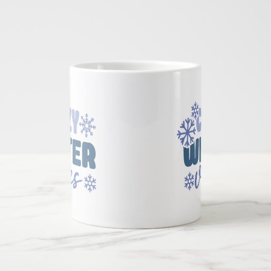 Gezellige Winter Vibes - Snowflake Typografie Grote Koffiekop (Voorkant)