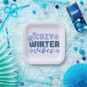Gezellige Winter Vibes - Snowflake Typografie Papieren Bordje (Feest)