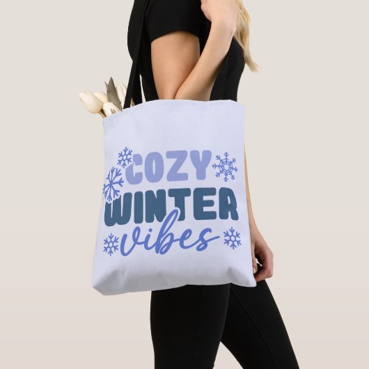 Gezellige Winter Vibes - Snowflake Typografie Tote Bag (Dichtbij)