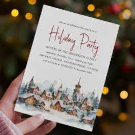 Gezellige Winter Village Holiday Party Invitat Kaart