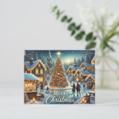 Gezellige Winter Village Kerstmis Briefkaart (Staand voorkant)
