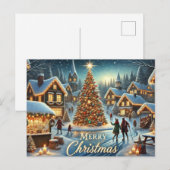 Gezellige Winter Village Kerstmis Briefkaart (Voorkant / Achterkant)