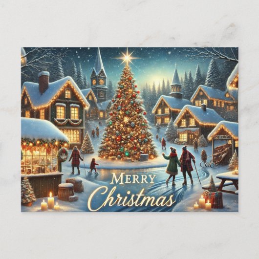 Gezellige Winter Village Kerstmis Briefkaart (Voorkant)