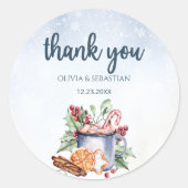 Gezellige Winter Warme Cacaosneeuw Bedankt Ronde Sticker (Voorkant)