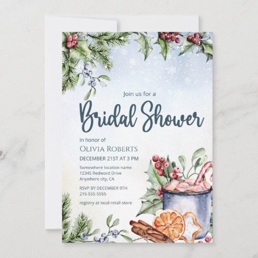 Gezellige Winter Warme Chocolade Sneeuw Bruiloft F Kaart (Voorkant)