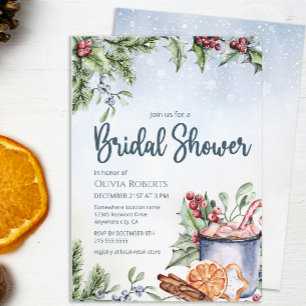 Gezellige Winter Warme Chocolade Sneeuw Bruiloft F Kaart