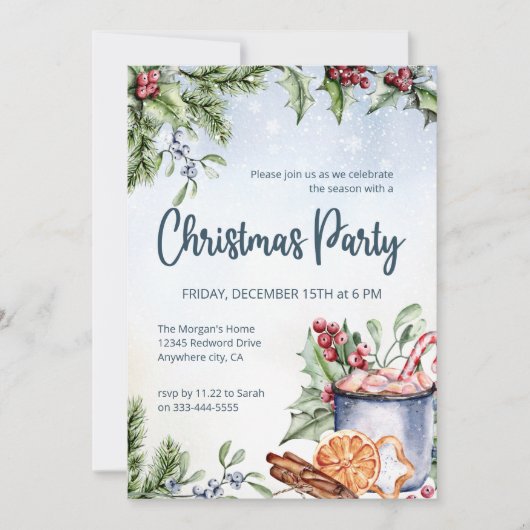 Gezellige Winter Warme Chocolade Sneeuw Kerstfeest Kaart (Voorkant)