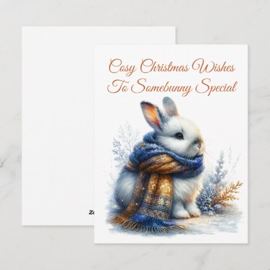 Gezellige winter wenst een grappig speciaal konijn feestdagenkaart (Voorkant / Achterkant)