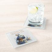 Gezellige winter wenst een grappig speciaal konijn glazen onderzetter (Schuin)