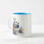 Gezellige winter wenst een grappig speciaal konijn tweekleurige koffiemok (Voorkant links)