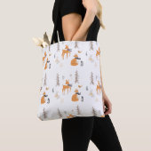 Gezellige Winter Woodland Dieren Folk Art Kerstmis Tote Bag (Dichtbij)