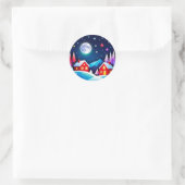 Gezellige winteravond dorpsscène ronde sticker (Tas)