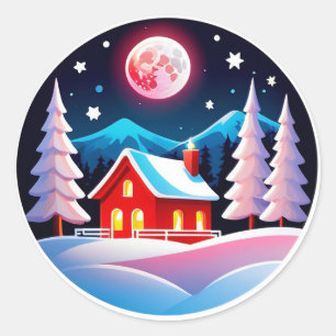 Gezellige winteravond dorpsscène ronde sticker