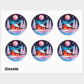 Gezellige winteravond dorpsscène ronde sticker (Vel)