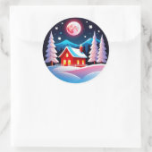 Gezellige winteravond dorpsscène ronde sticker (Tas)