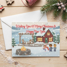 Gezellige wintercabine en sneeuwmannenfamilie Kers