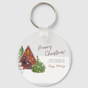 Gezellige wintercabine & Sneeuwman Watercolor Ke Sleutelhanger
