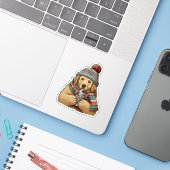 Gezellige Winterhond Cocoa Sticker (Laptop met iPhone)