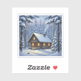 Gezellige winterhut in besneeuwde bos vakantie sticker