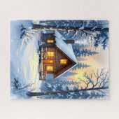 Gezellige winterhut in de besneeuwde Bossen Legpuzzel (Horizontaal)