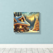 Gezellige winterhut in een besneeuwd bos | Christm Canvas Afdruk (Insitu (Houten vloer))