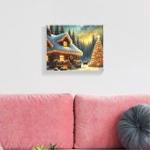 Gezellige winterhut in een besneeuwd bos | Christm Canvas Afdruk (Insitu (Woonkamer))