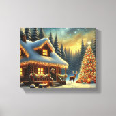 Gezellige winterhut in een besneeuwd bos | Christm Canvas Afdruk (Voorkant)