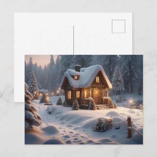 Gezellige winterhut in het bos briefkaart (Voorkant / Achterkant)