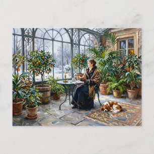 Gezellige winteroranjerie met Cavalier Spaniel Briefkaart