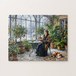 Gezellige winteroranjerie met Cavalier Spaniel Legpuzzel